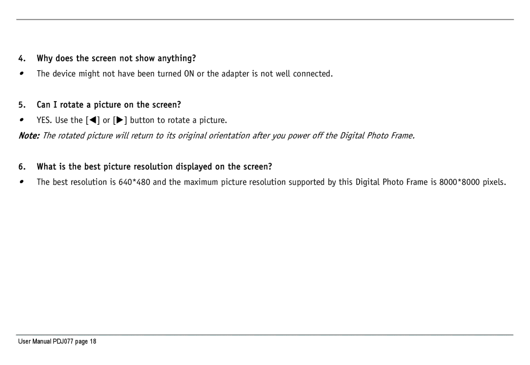 JOBO PDJ077 user manual Why does the screen not show anything? 