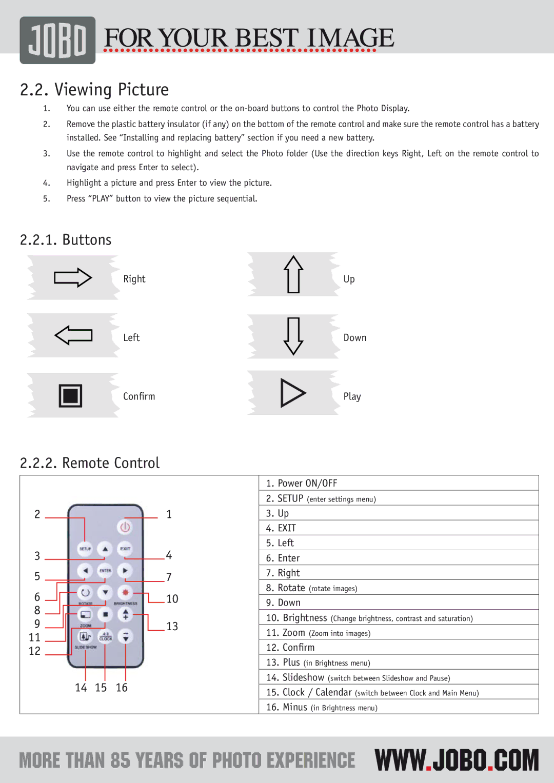 JOBO PDJ855, PDJ155, PDJ152, PDJ120 instruction manual Viewing Picture, Remote Control 