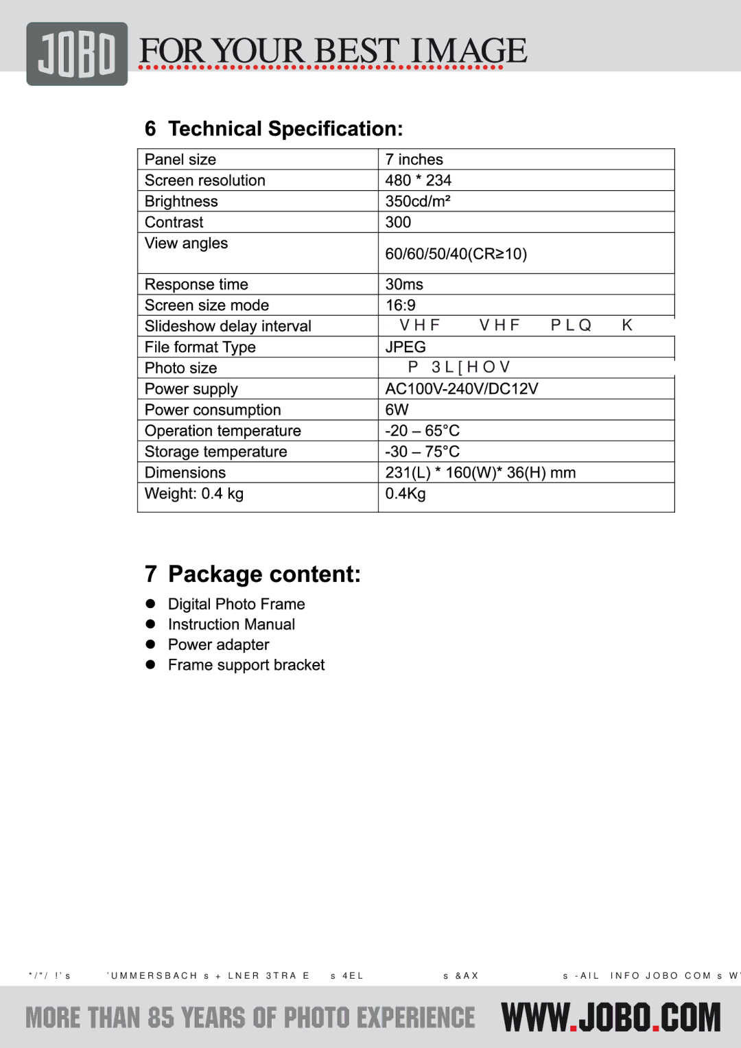 JOBO PDJL007 instruction manual 3sec, 10sec, 1min, 2h 48m Pixels 