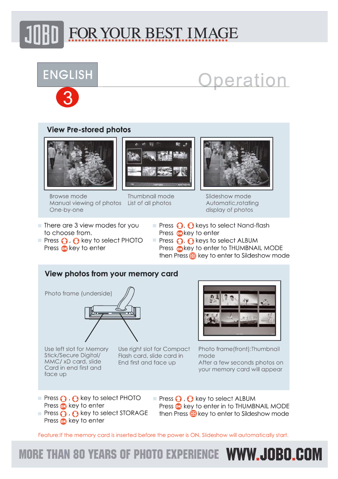 JOBO Photo Frame manual 