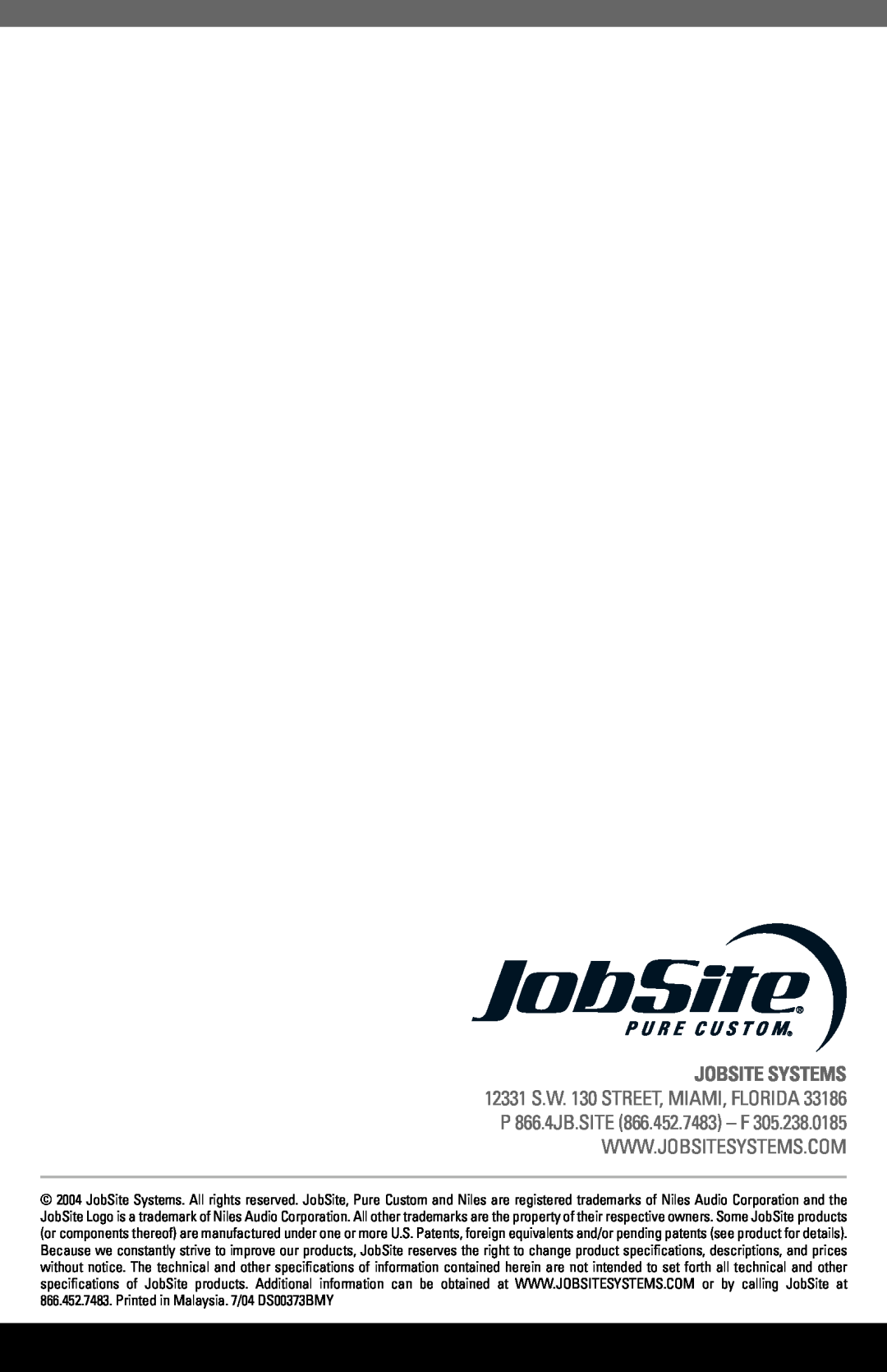 JobSite Systems A30-X12 manual 