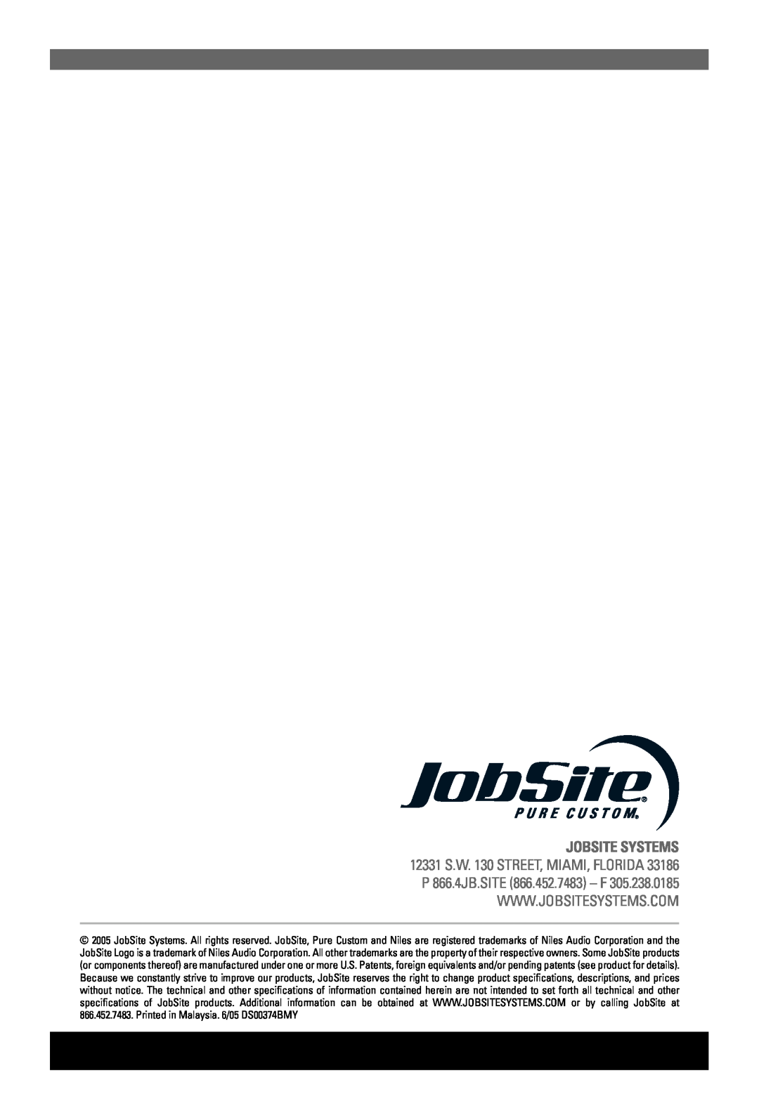 JobSite Systems A45-X2 manual 
