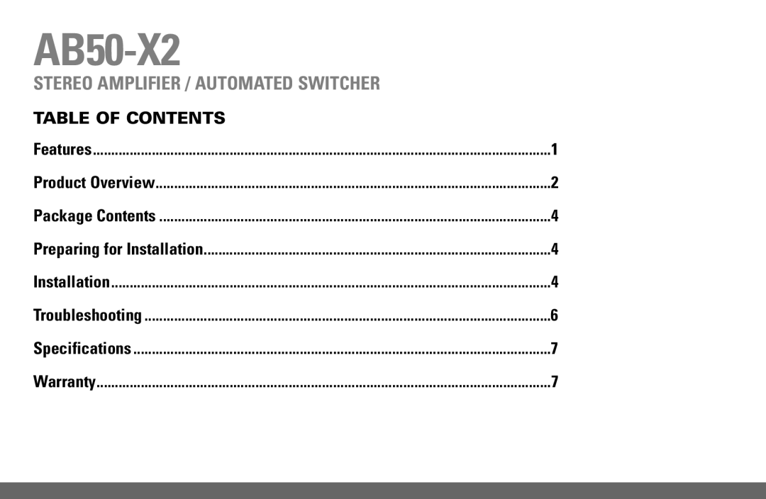 JobSite Systems AB50-X2 manual Table of Contents 