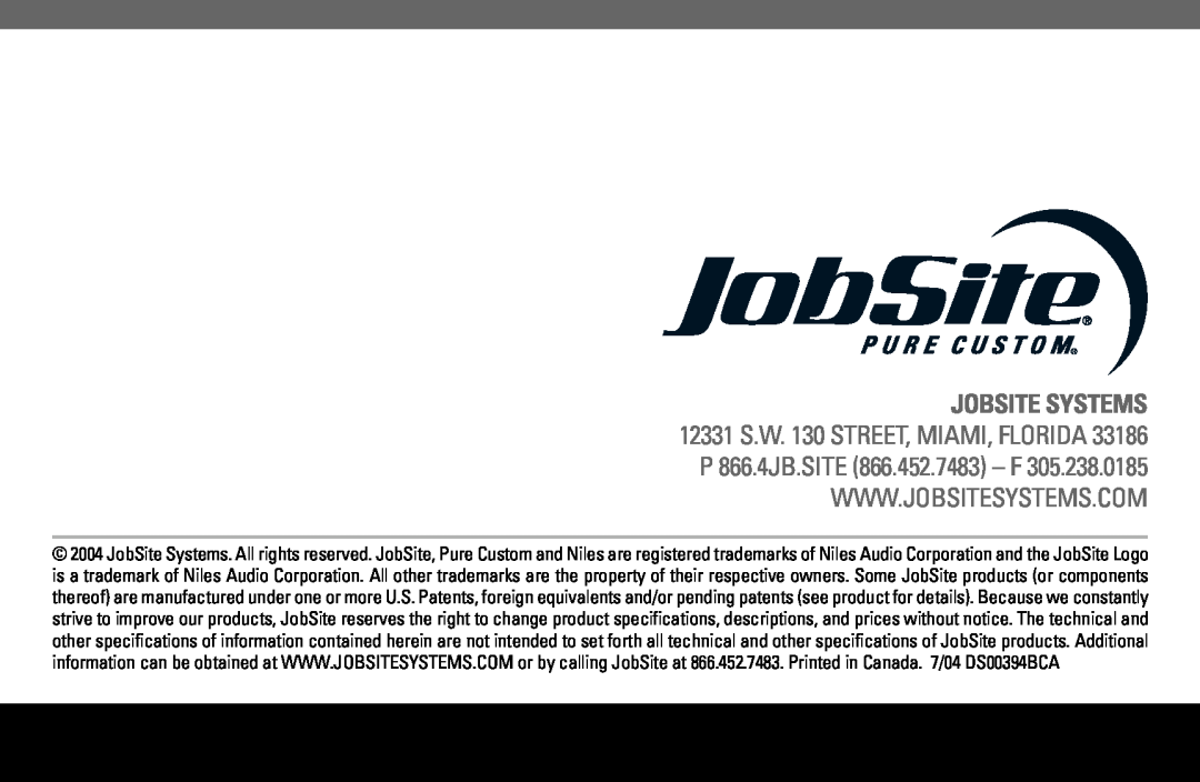JobSite Systems AB50-X2 manual 