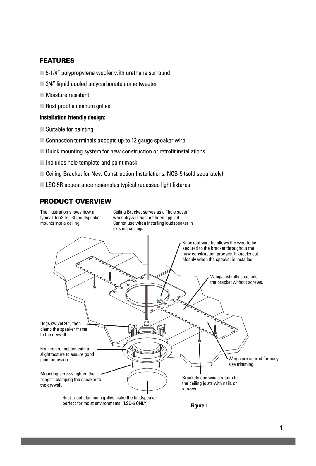 JobSite Systems LSC-5/5R manual Features, Installation friendly design, Product Overview 