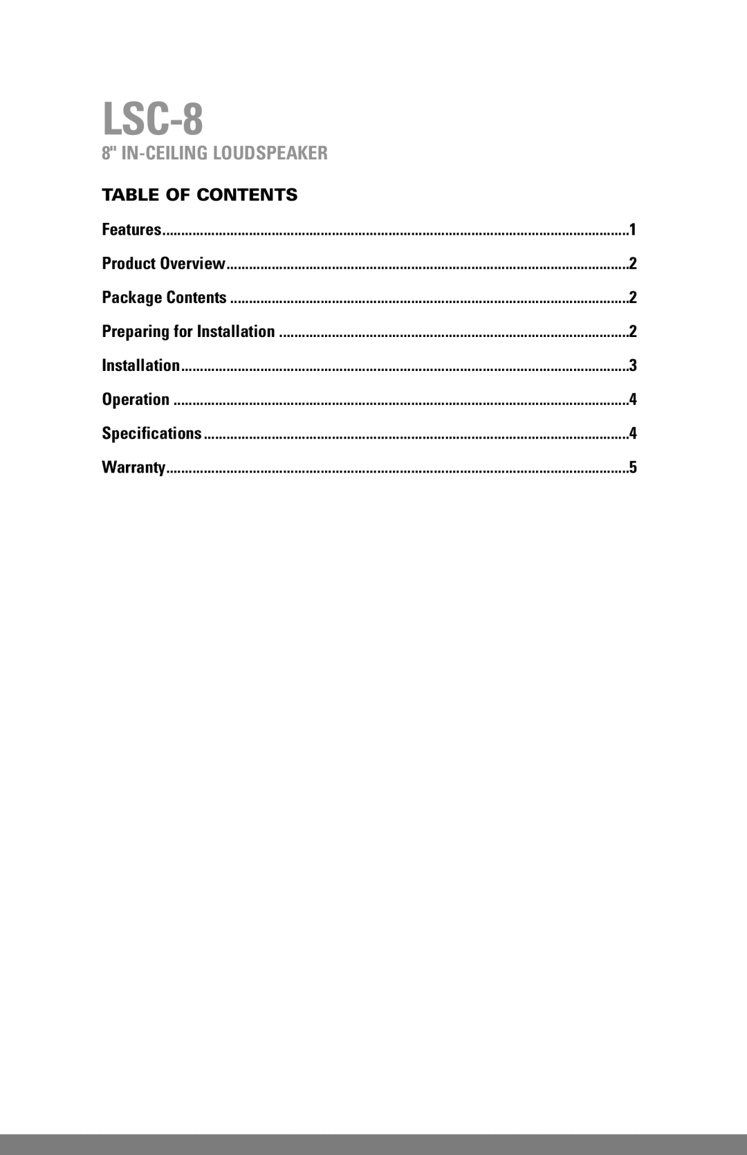 JobSite Systems LSC-8 manual Table of Contents 