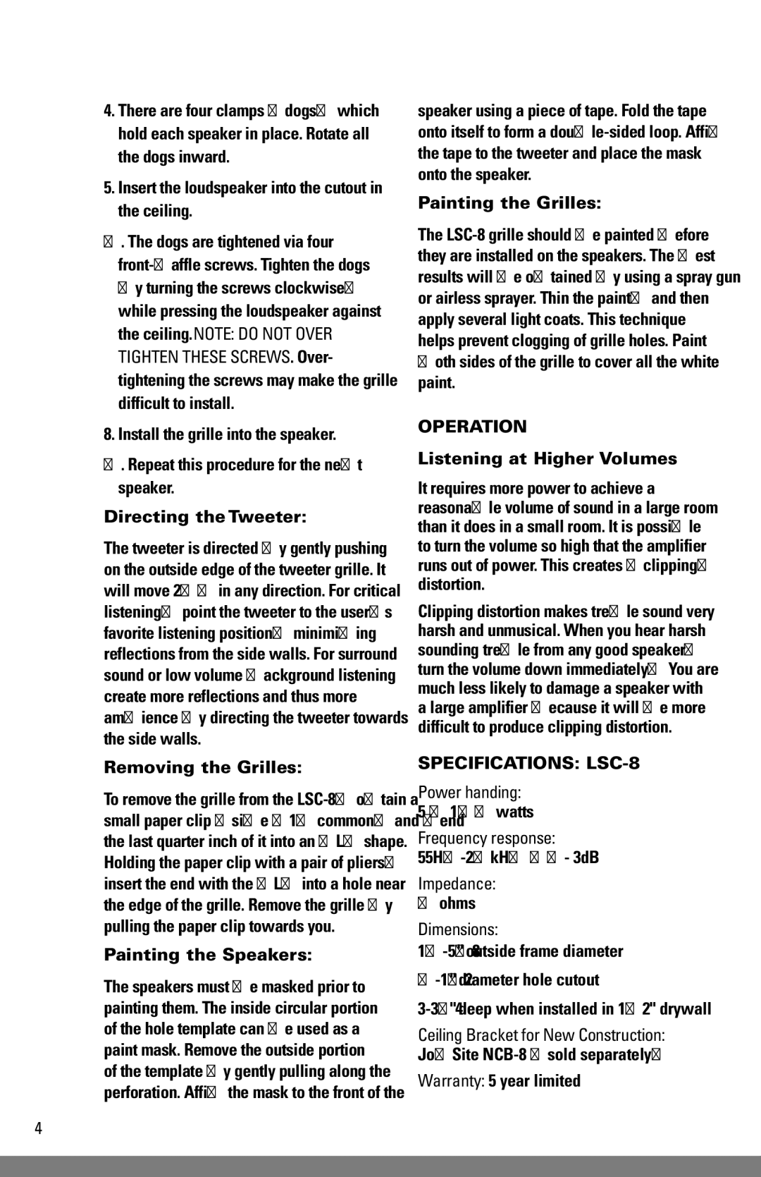 JobSite Systems manual Operation, Specifications LSC-8 