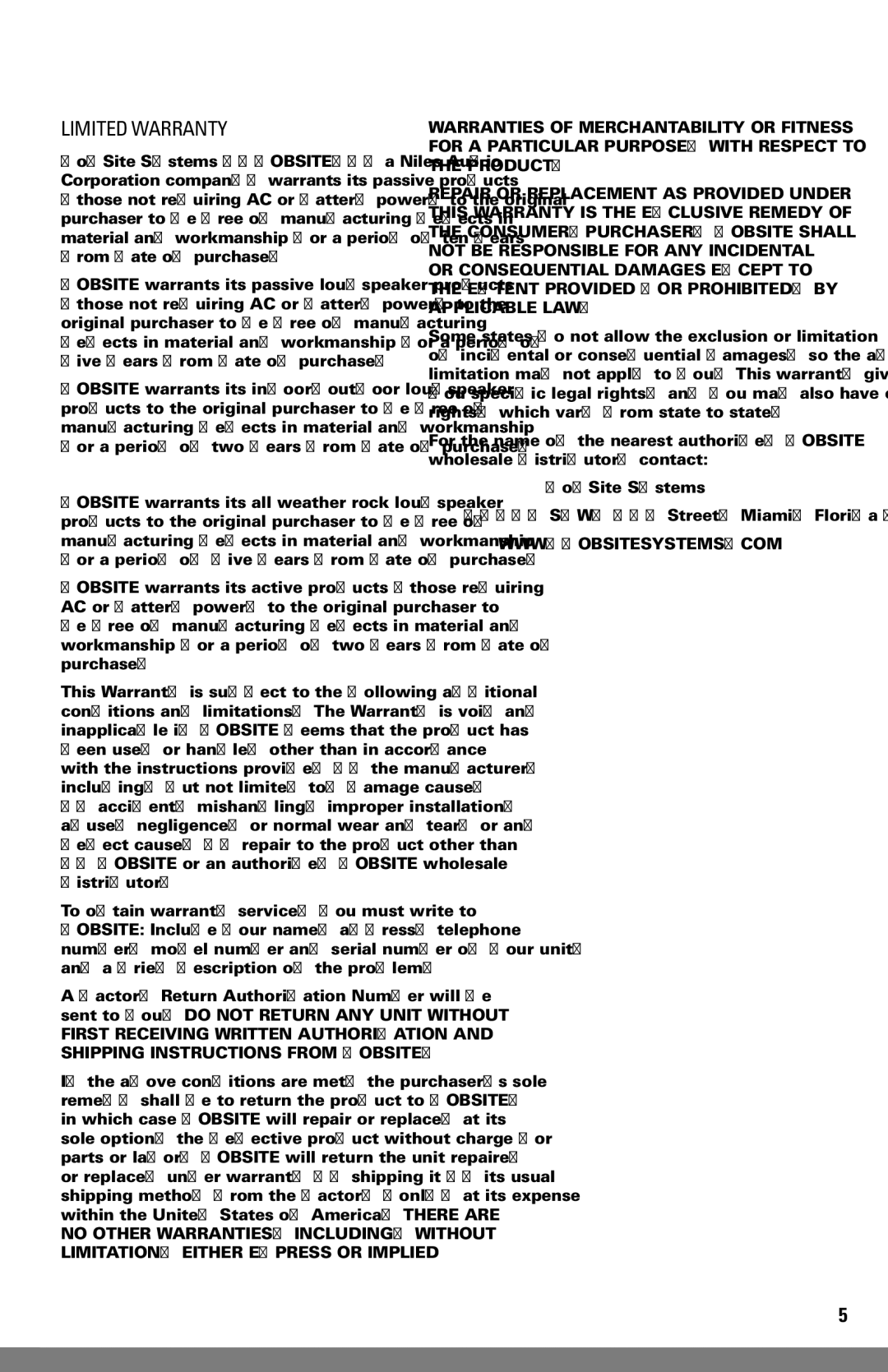 JobSite Systems LSC-8 manual Limited Warranty 