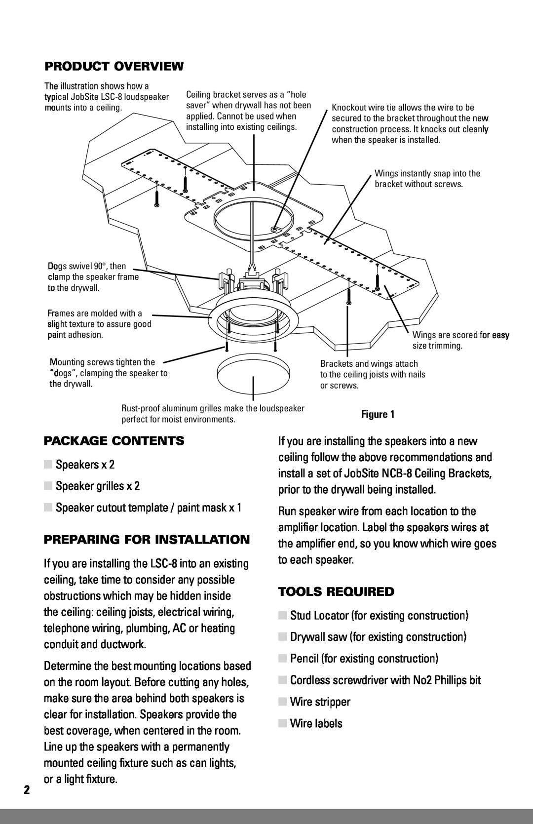 JobSite Systems LSC-8 manual Product Overview, Package Contents, Preparing For Installation, Tools Required 