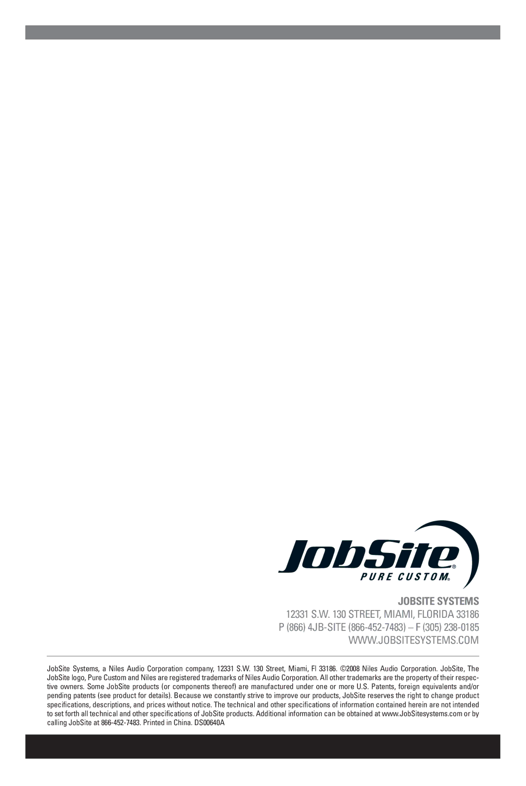 JobSite Systems LSC-BG manual 