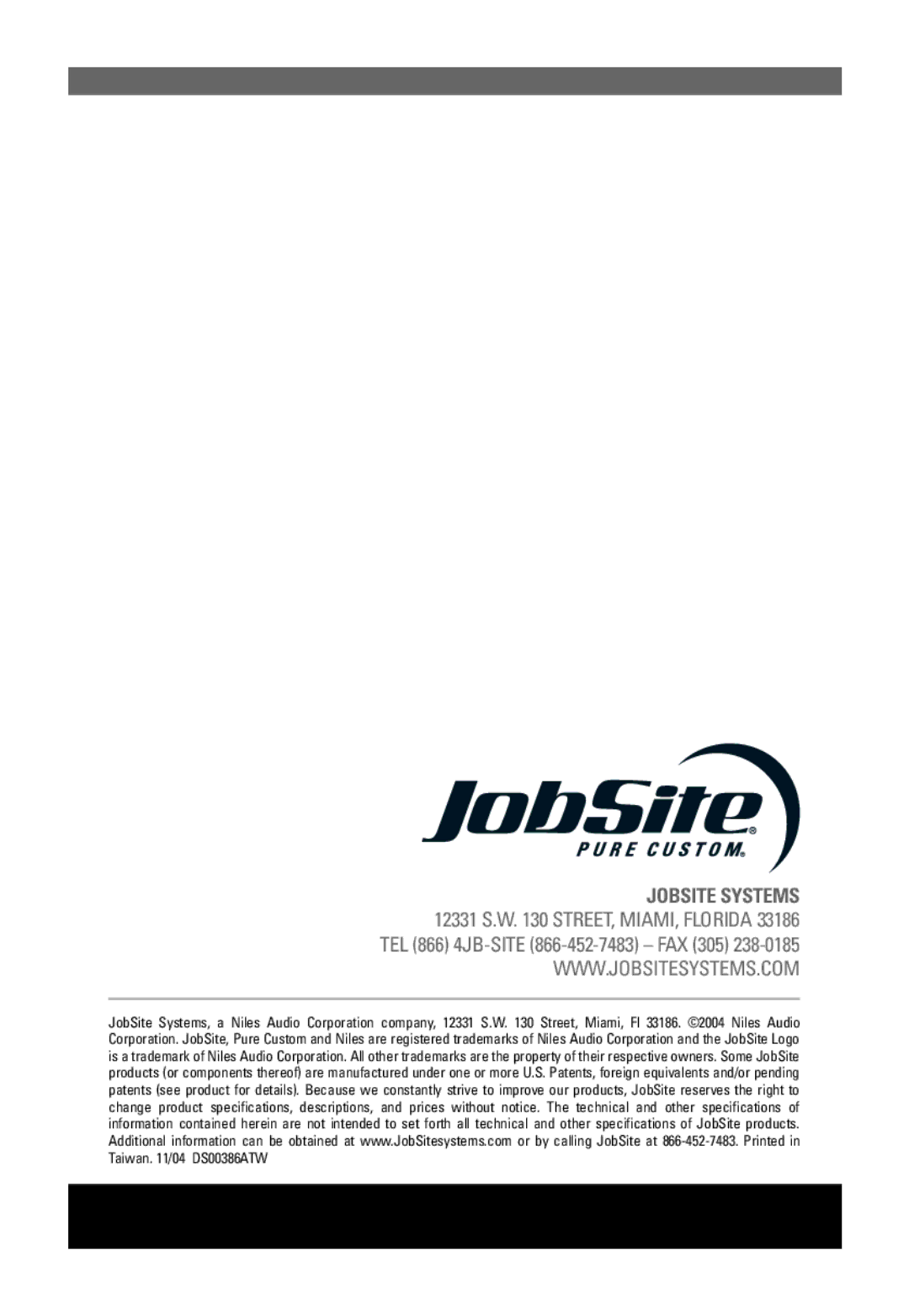 JobSite Systems LSO-5, LSO-6, LSO-7, LSO-8 manual 