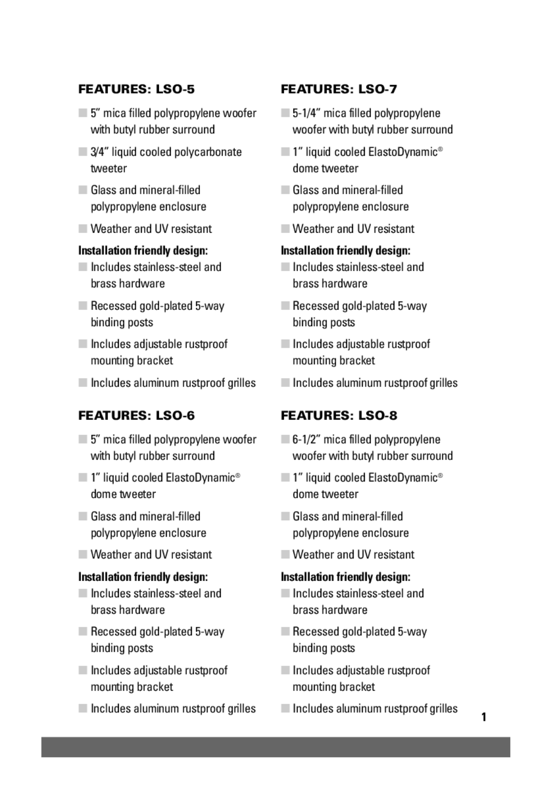 JobSite Systems LSO-5, LSO-6, LSO-7, LSO-8 manual Features LSO-5, Features LSO-7, Features LSO-6 Features LSO-8 