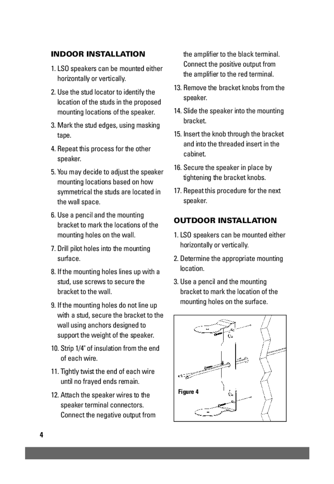 JobSite Systems LSO-6, LSO-7 Indoor Installation, Strip 1/4 of insulation from the end of each wire, Outdoor Installation 