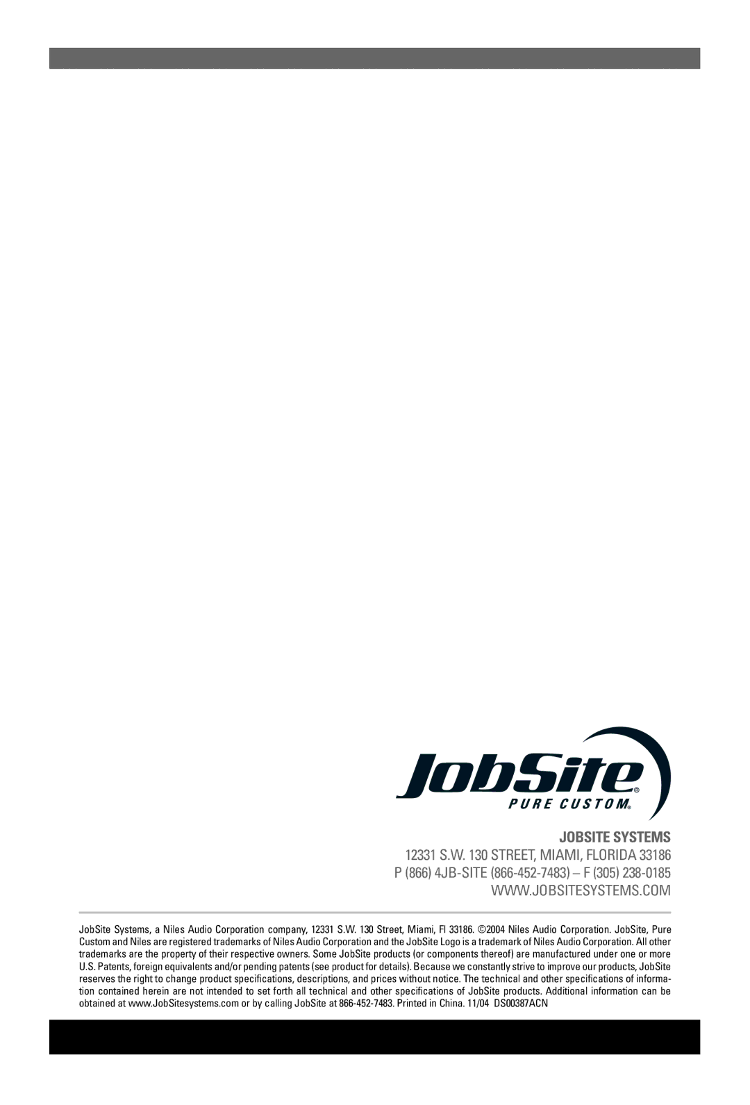 JobSite Systems LSW-6.5 manual 