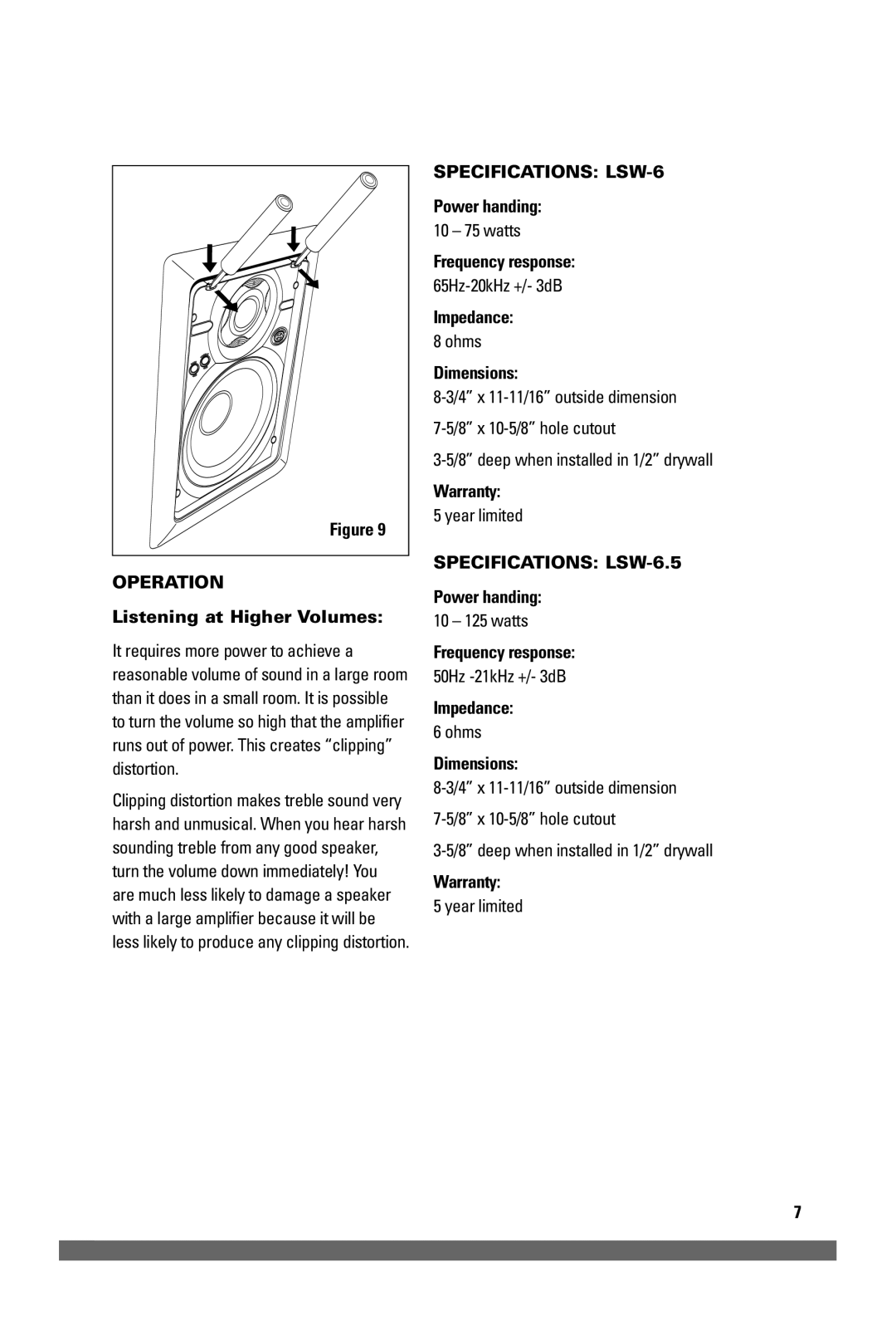 JobSite Systems manual Specifications LSW-6.5, Operation 