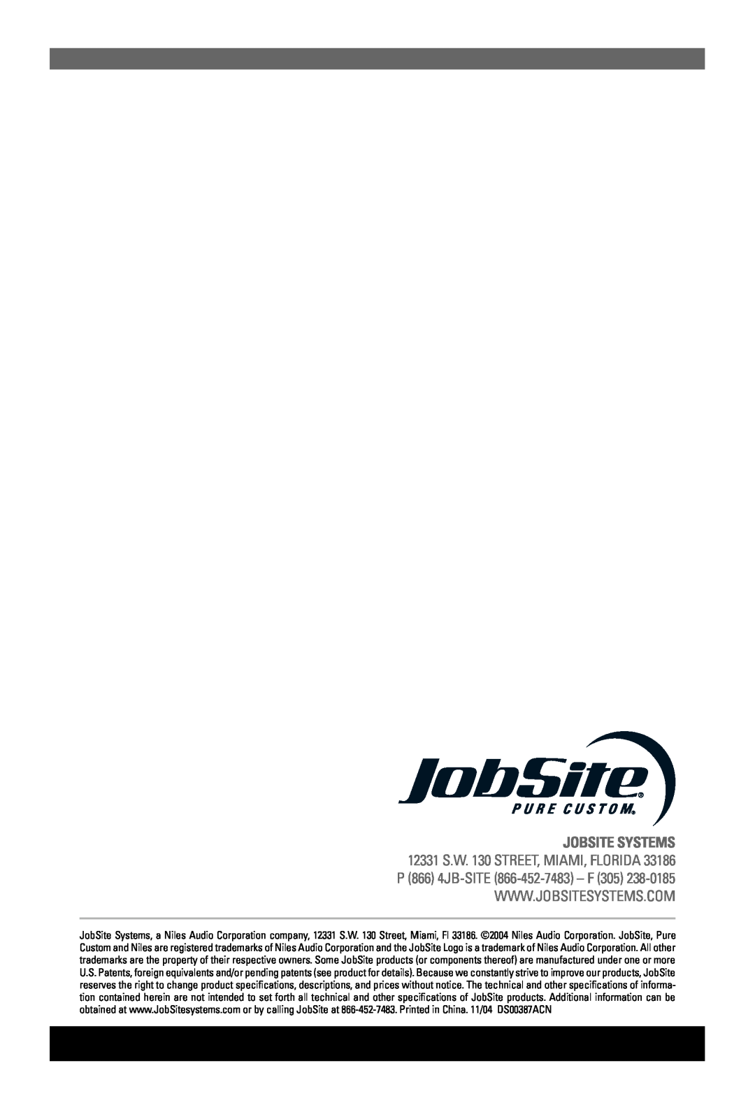 JobSite Systems LSW-6.5 manual 