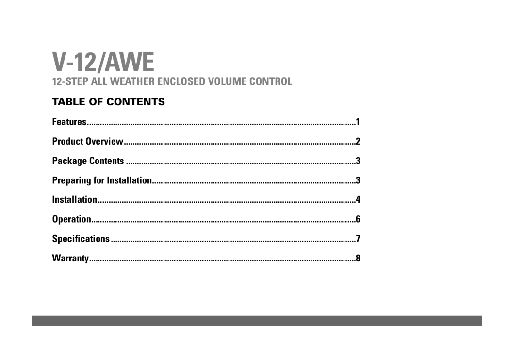 JobSite Systems V-12/AWE manual Table of Contents 