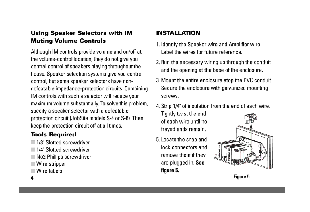 JobSite Systems V-12/AWE manual Using Speaker Selectors with IM Muting Volume Controls, Installation 