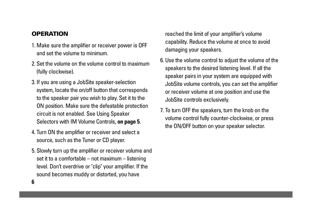 JobSite Systems V-12/AWE manual Operation 