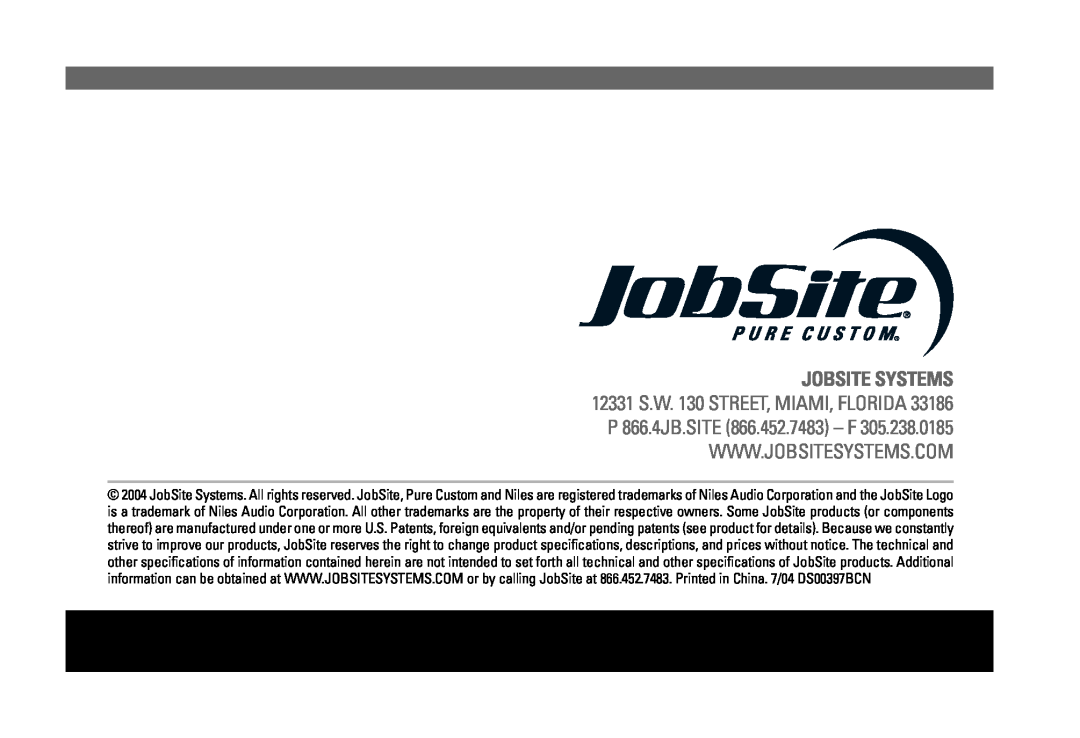 JobSite Systems V-12/AWE manual 