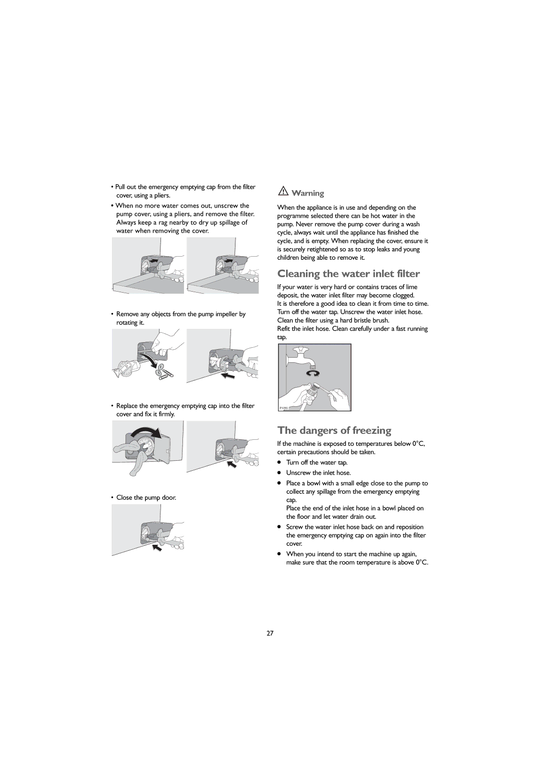 John Lewis 1609 instruction manual Cleaning the water inlet filter 