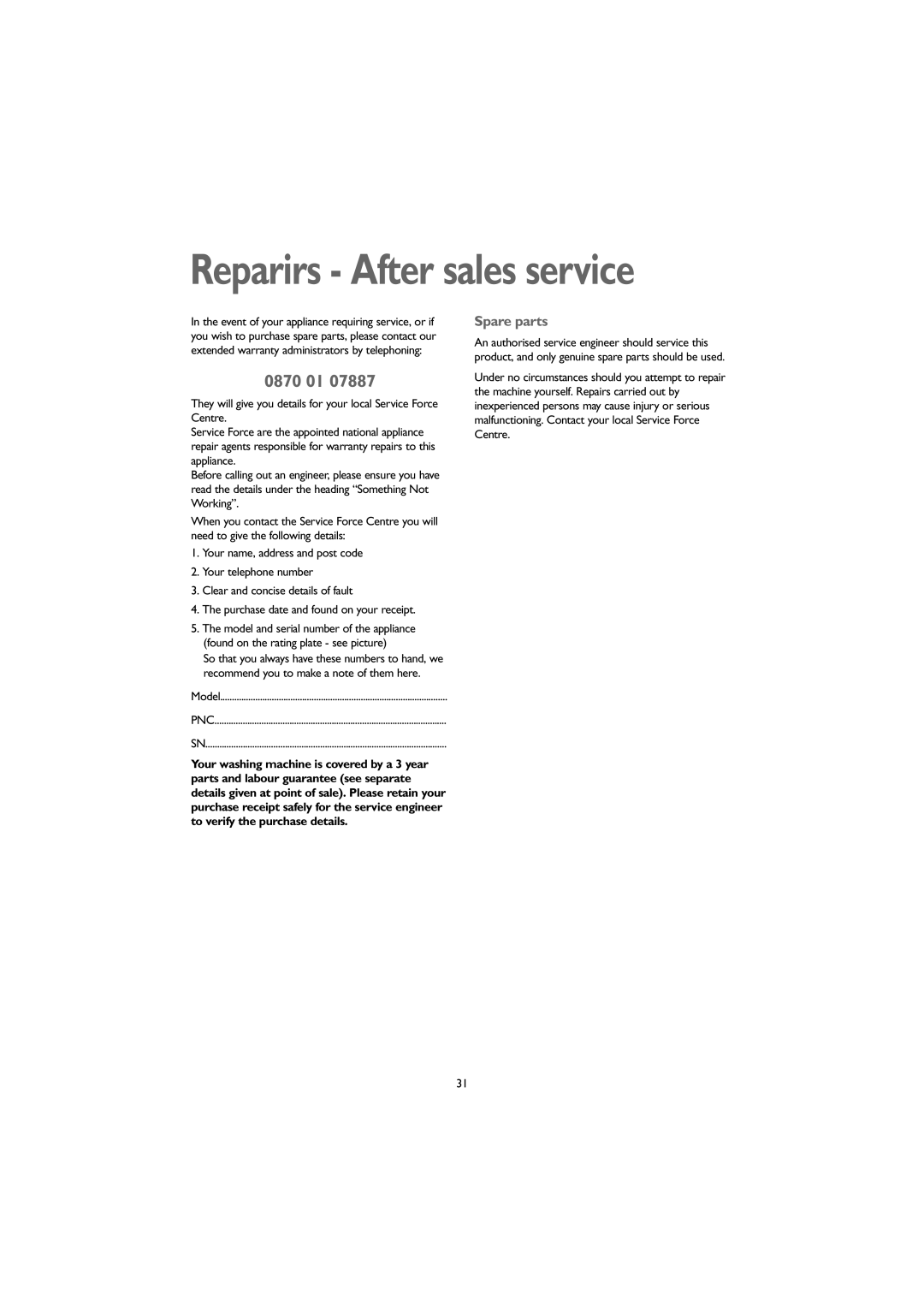 John Lewis 1609 instruction manual Reparirs After sales service, 0870 01 