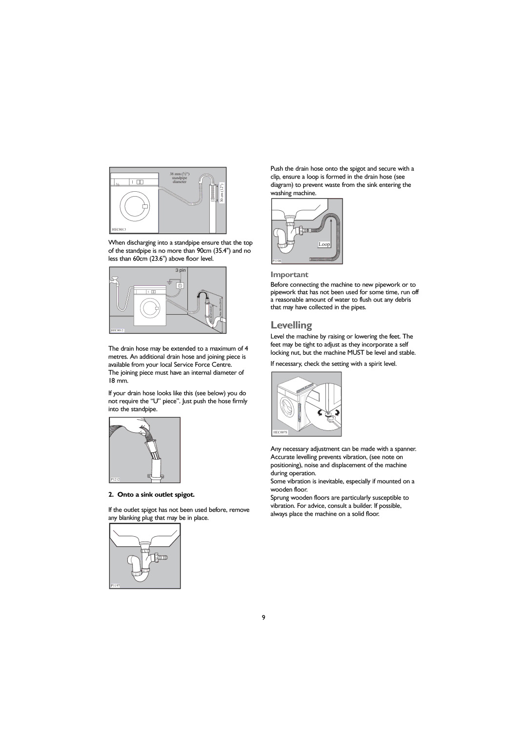 John Lewis 1609 Levelling, Onto a sink outlet spigot, If necessary, check the setting with a spirit level 