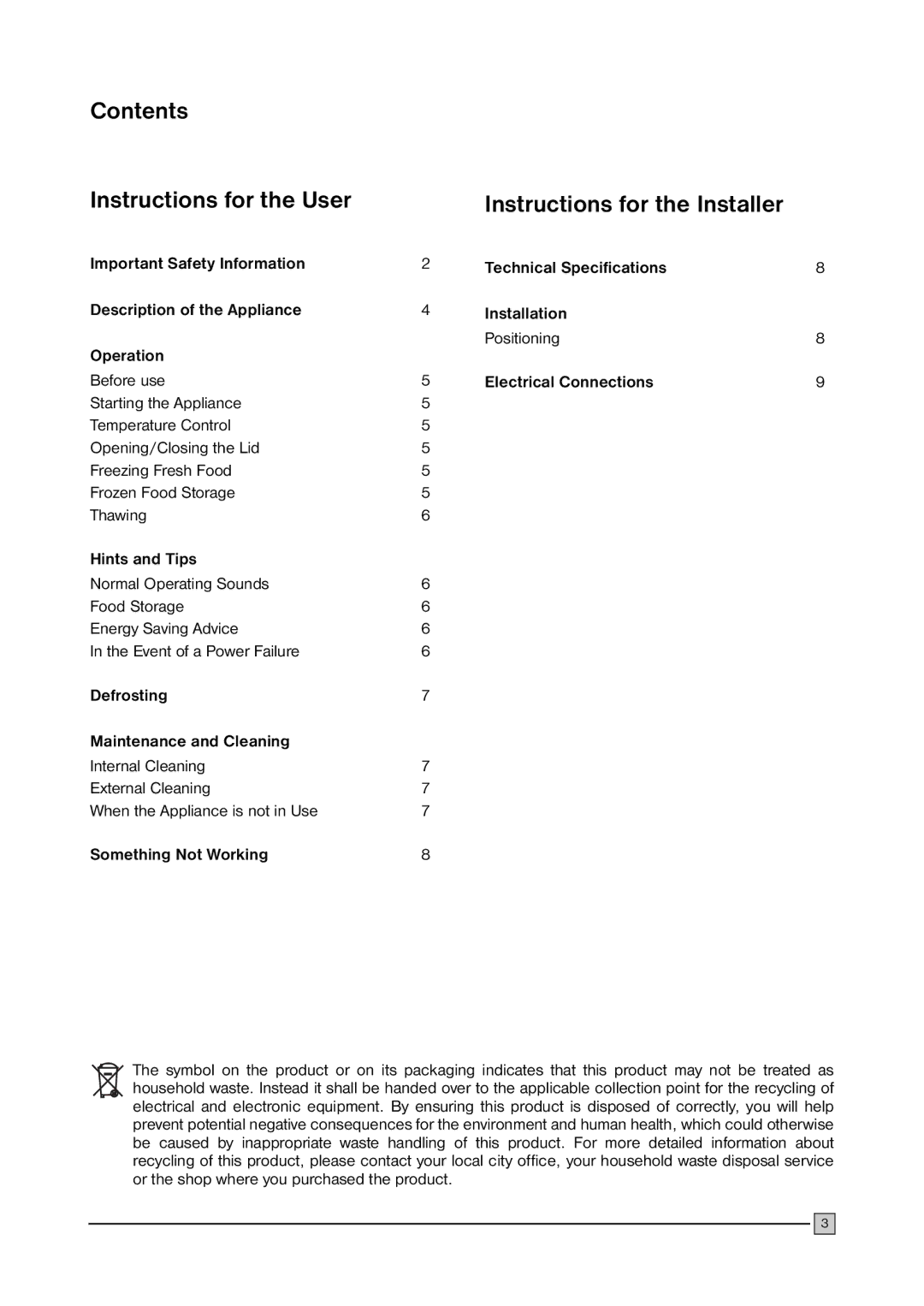 John Lewis CFI 105 installation manual Contents Instructions for the User 