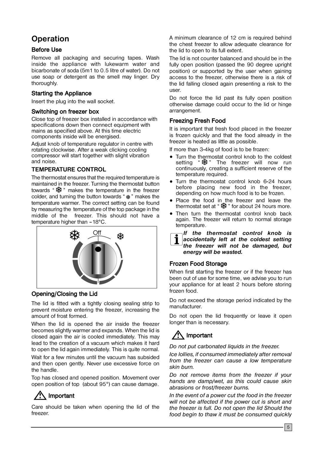 John Lewis CFI 105 installation manual Operation 