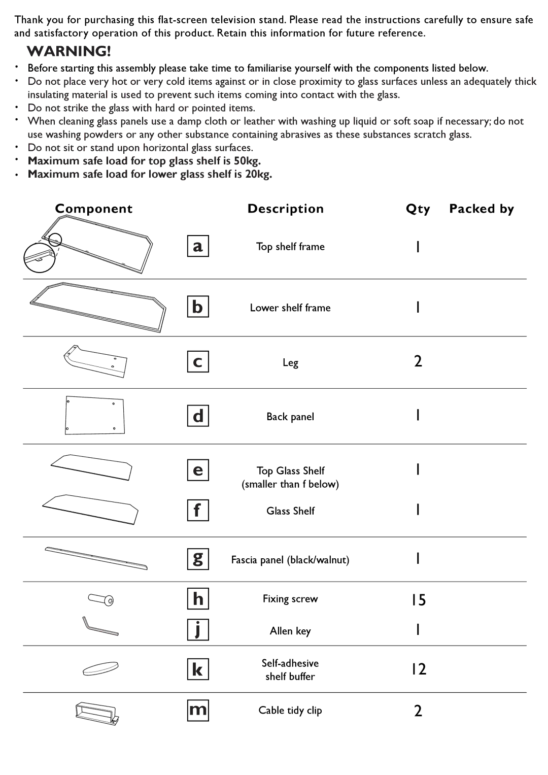 John Lewis JL120/2-B/W-09 instruction manual Component Description Qty Packed by 