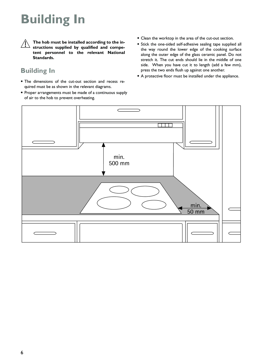 John Lewis JLBICH602 instruction manual Building, Protective floor must be installed under the appliance 