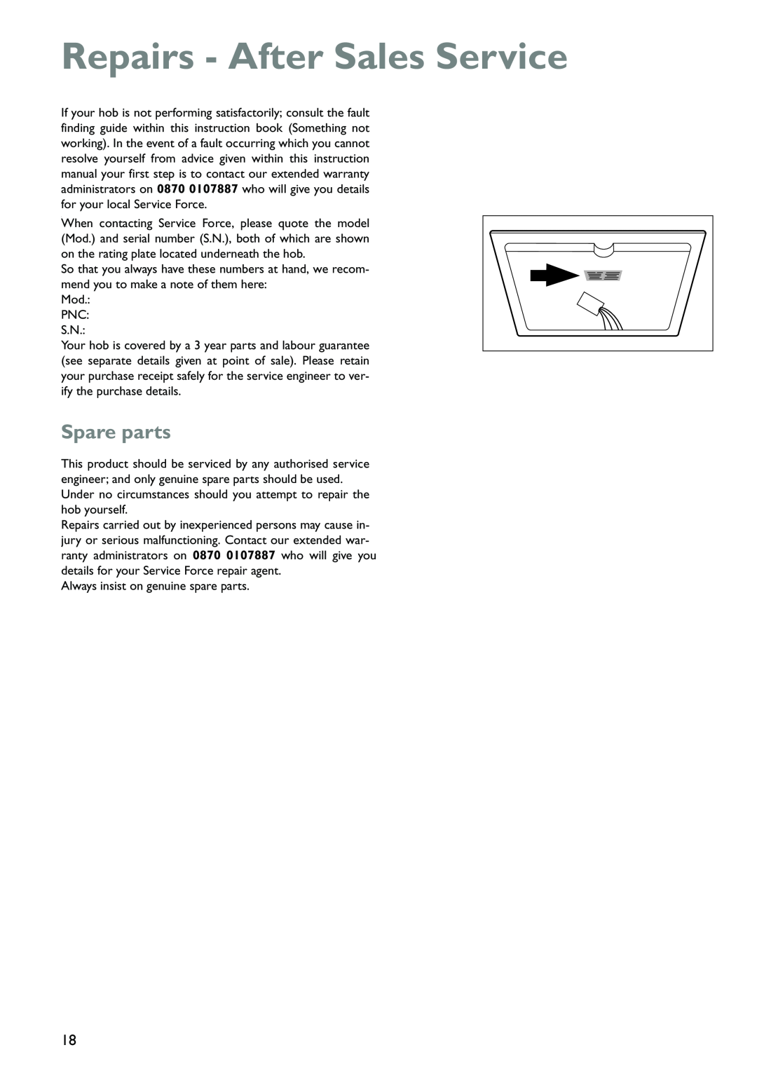 John Lewis JLBICH602 instruction manual Repairs - After Sales Service, Spare parts 