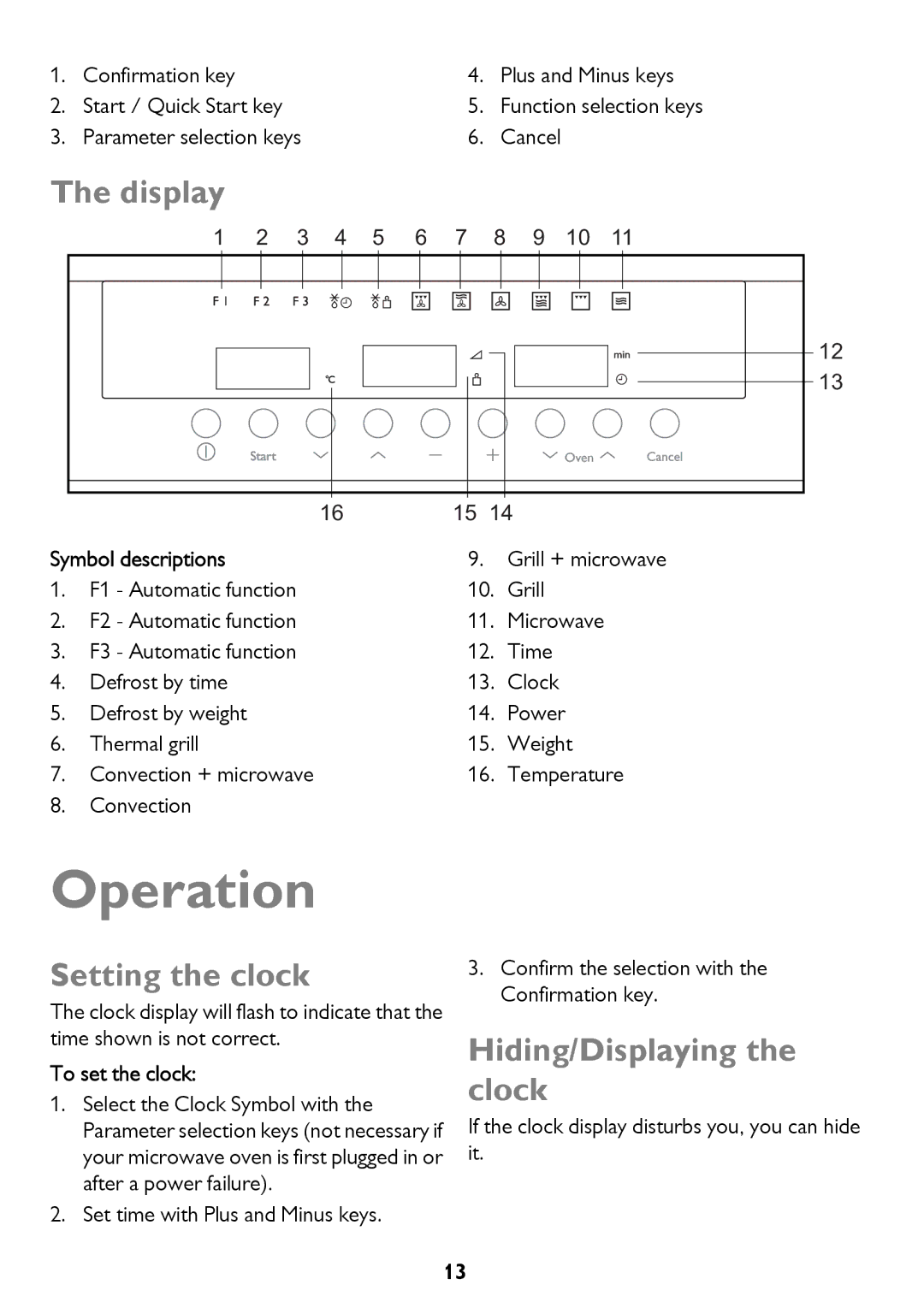 John Lewis JLBICO2 instruction manual Operation, Setting the clock, Hiding/Displaying the clock 