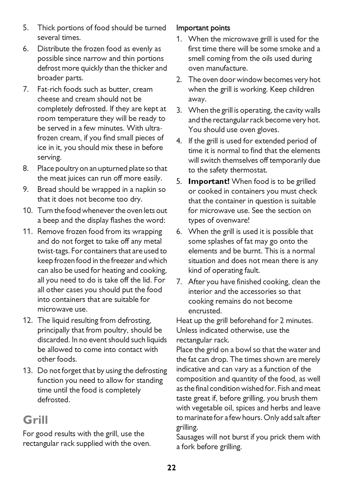 John Lewis JLBICO2 instruction manual Grill, Important points 