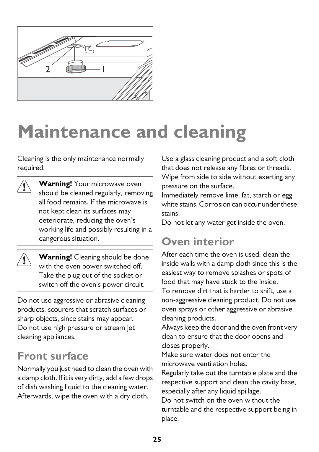 John Lewis JLBICO2 instruction manual Maintenance and cleaning, Front surface, Oven interior 