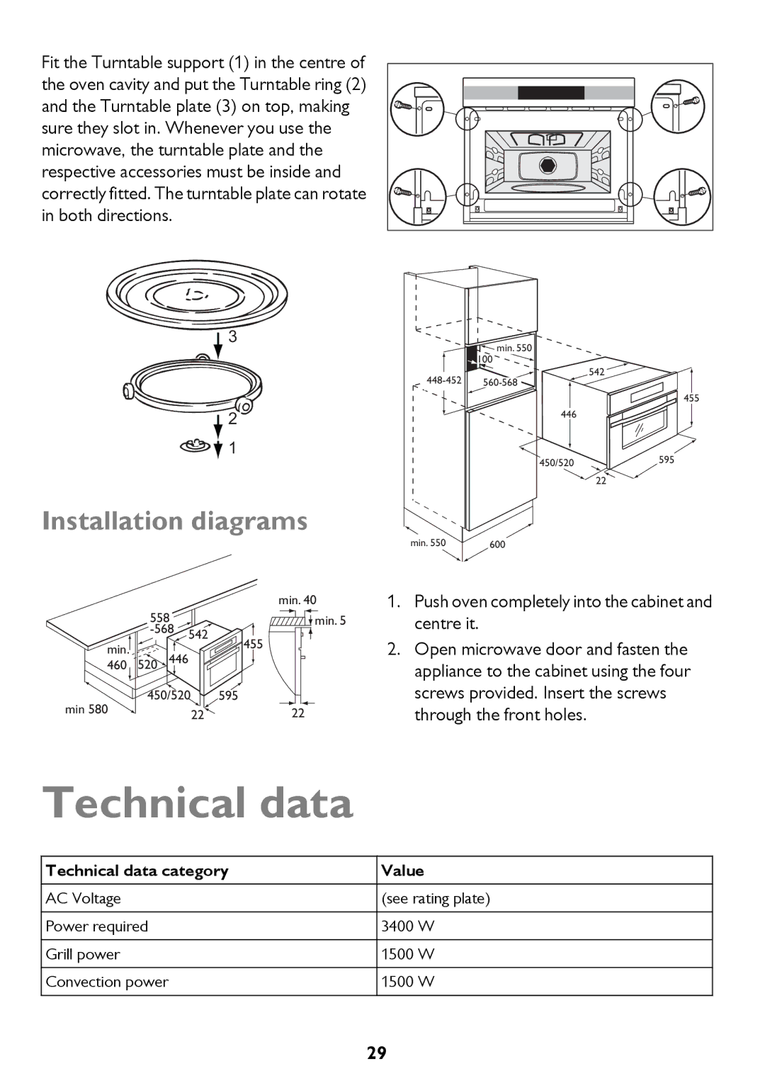 John Lewis JLBICO2 instruction manual Technical data, Installation diagrams 