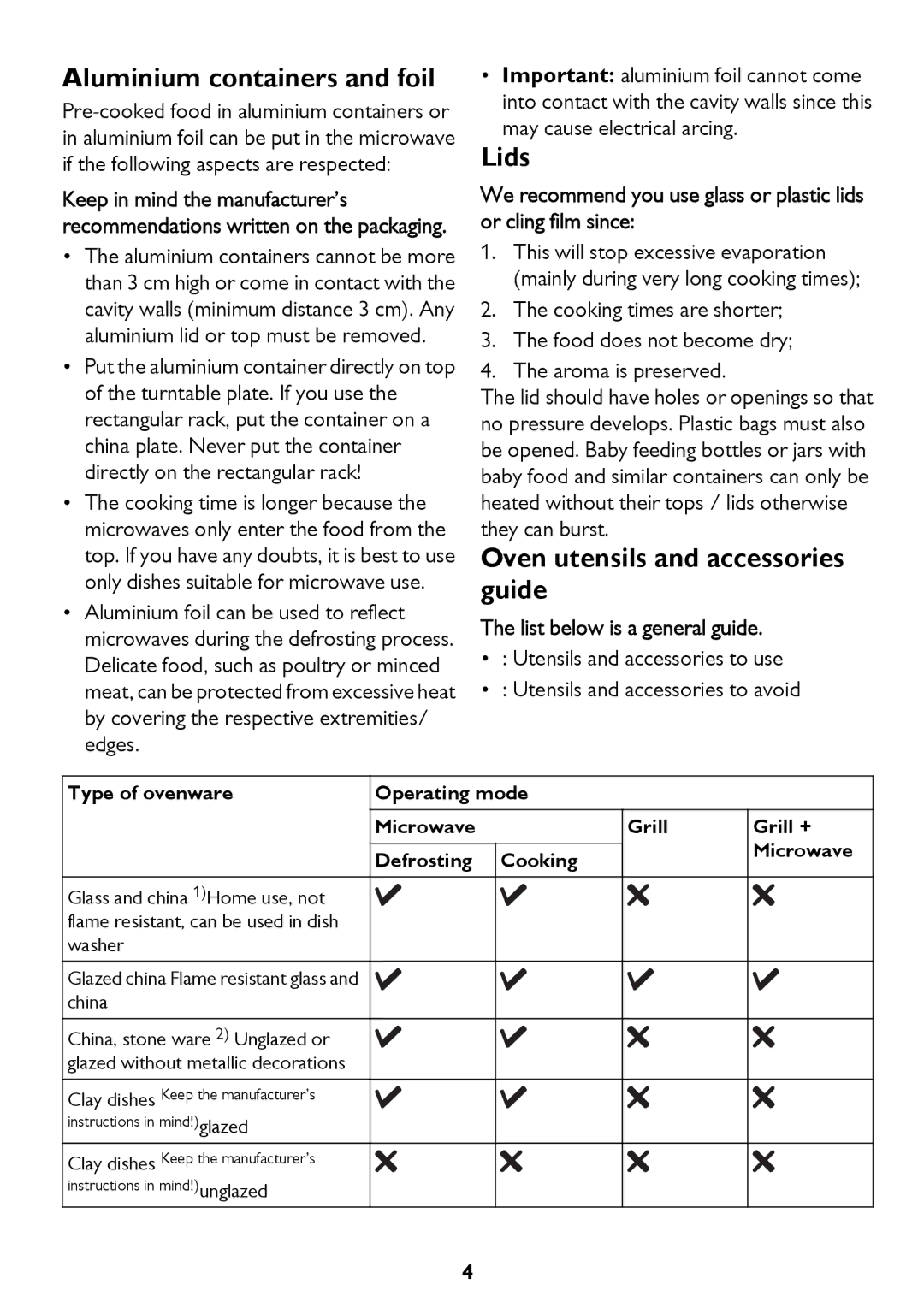 John Lewis JLBICO2 instruction manual Aluminium containers and foil, List below is a general guide 