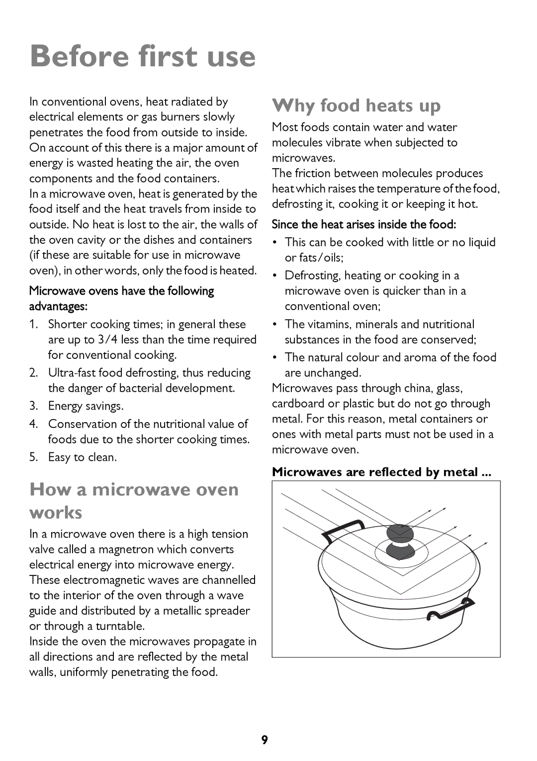 John Lewis JLBICO2 instruction manual Before first use, How a microwave oven works, Why food heats up 