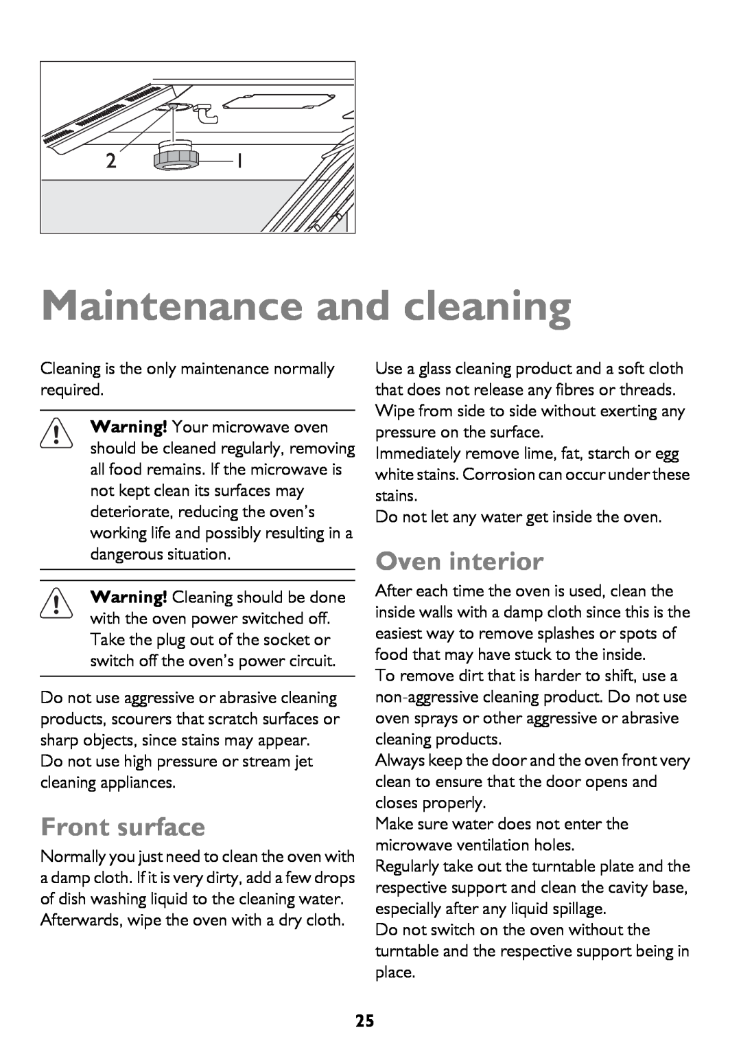 John Lewis JLBICO2 instruction manual Maintenance and cleaning, Front surface, Oven interior 