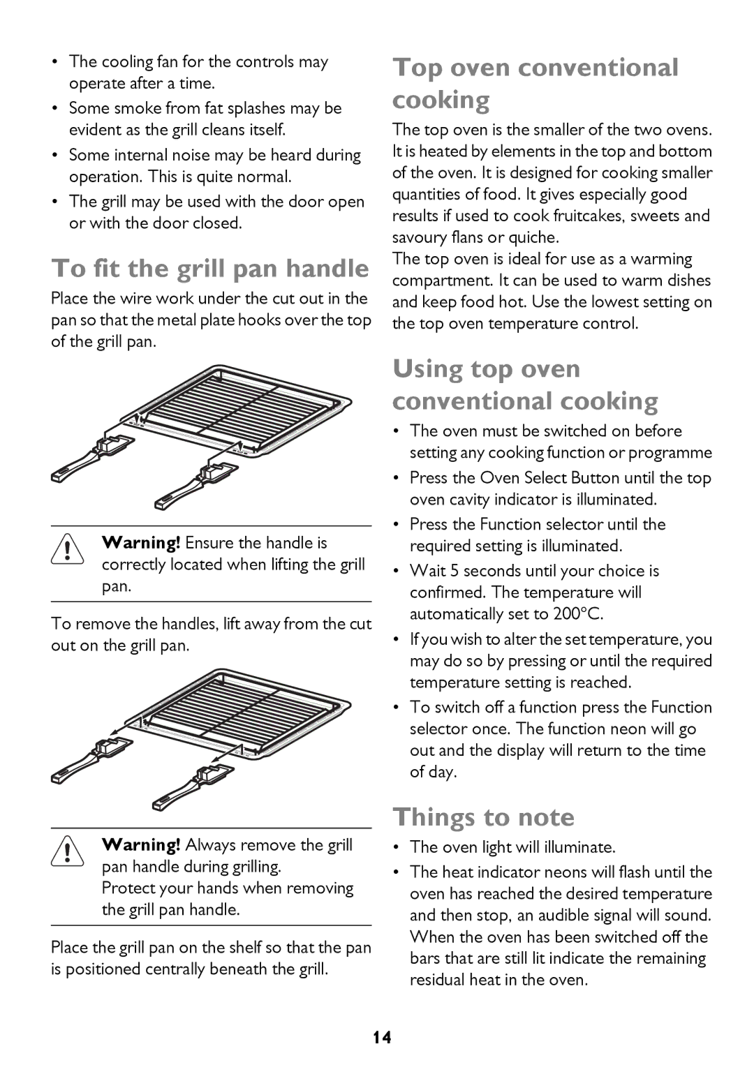 John Lewis JLBIDO911 To fit the grill pan handle, Top oven conventional cooking, Using top oven conventional cooking 