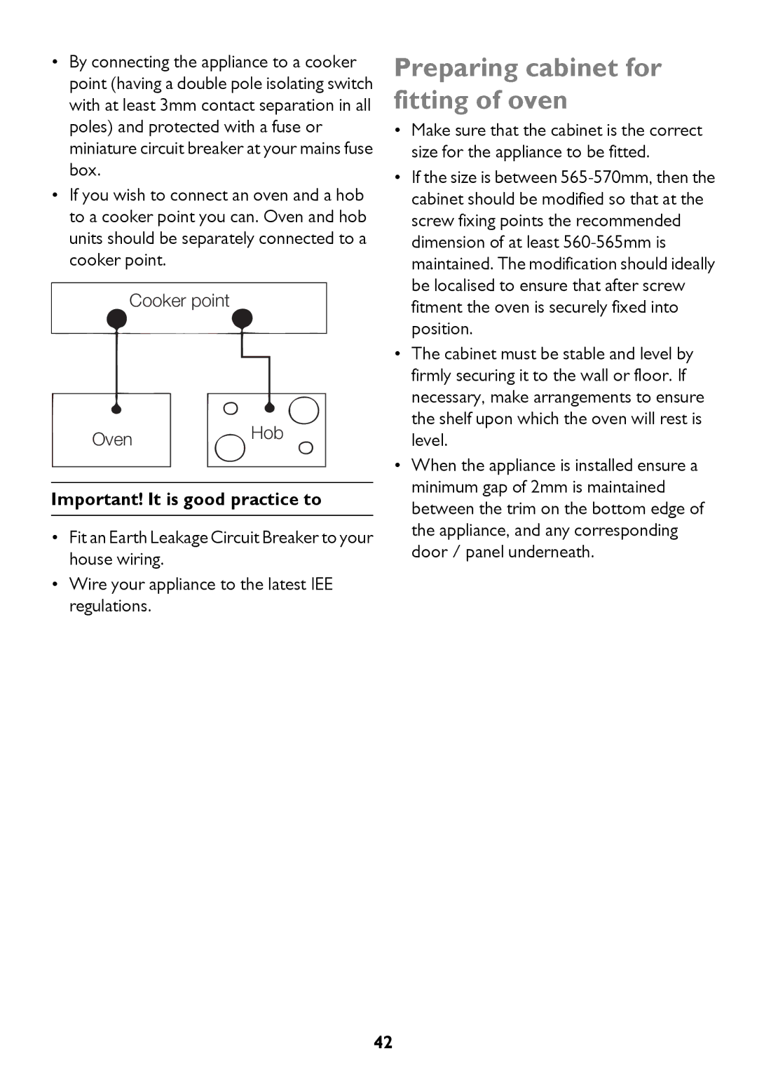 John Lewis JLBIDO911 instruction manual Preparing cabinet for fitting of oven, Important! It is good practice to 