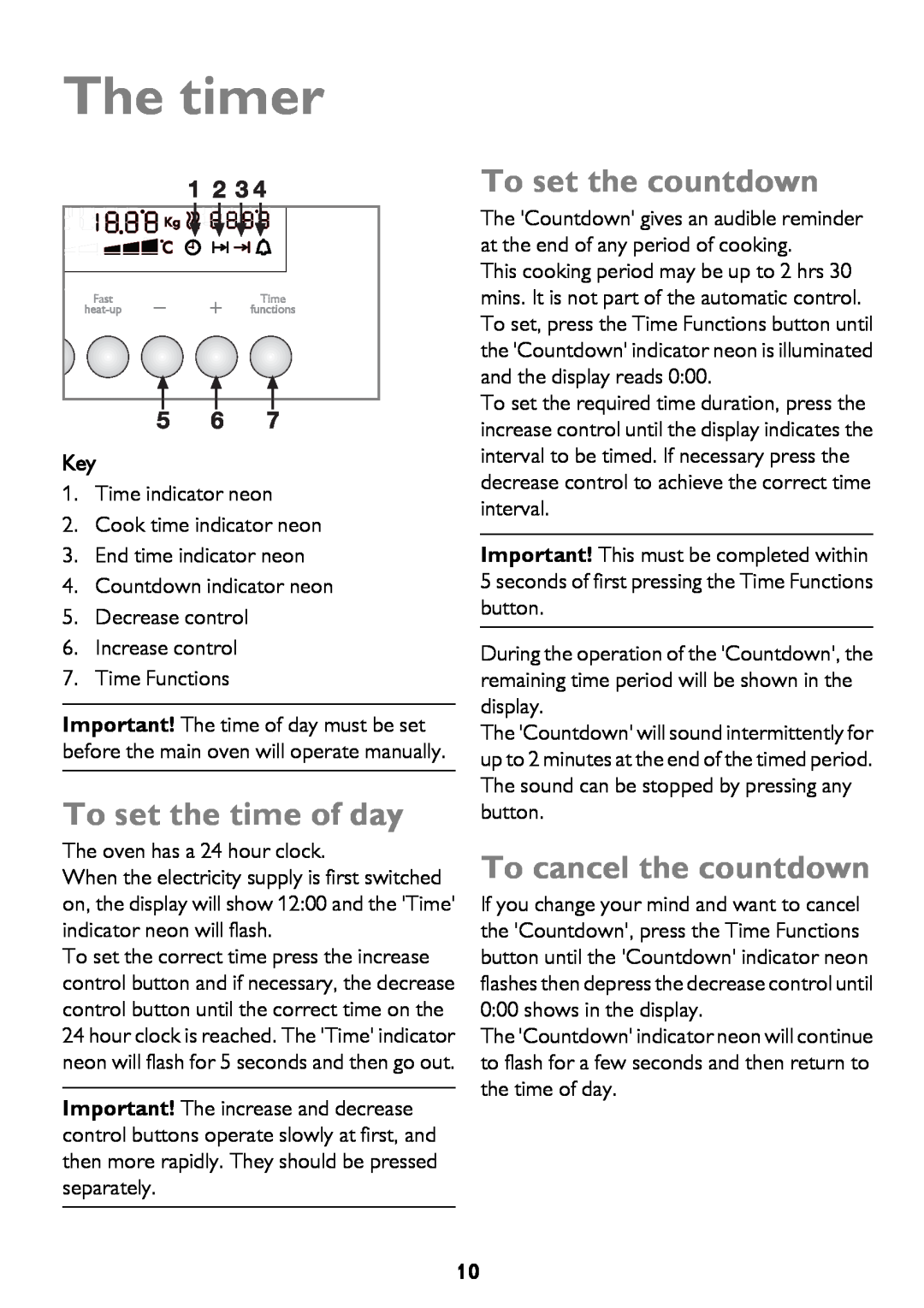 John Lewis JLBIDO911 instruction manual The timer, To set the time of day, To set the countdown, To cancel the countdown 