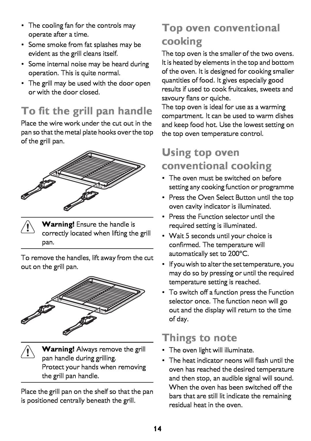 John Lewis JLBIDO911 To fit the grill pan handle, Top oven conventional cooking, Using top oven conventional cooking 