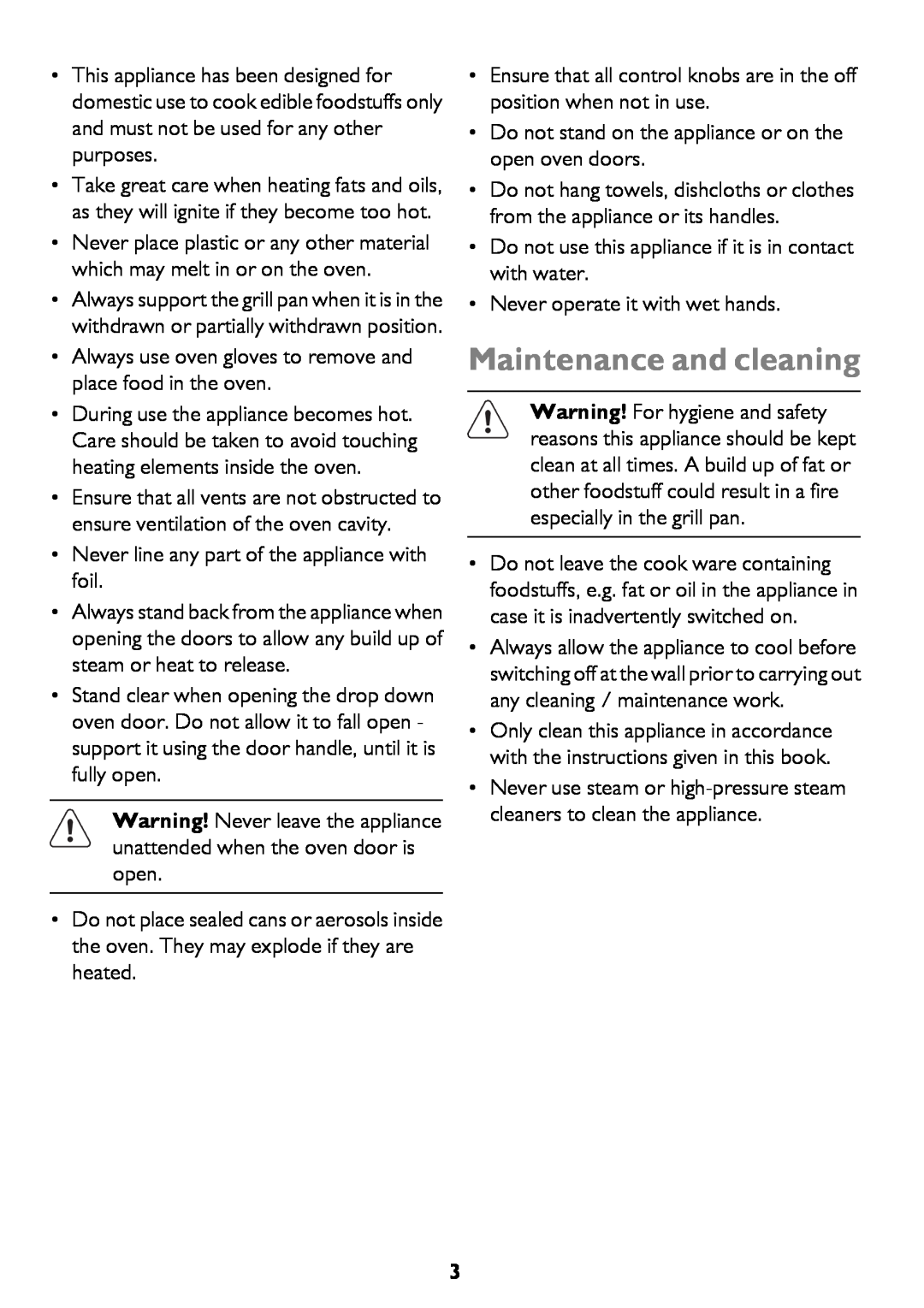 John Lewis JLBIDO911 instruction manual Maintenance and cleaning 