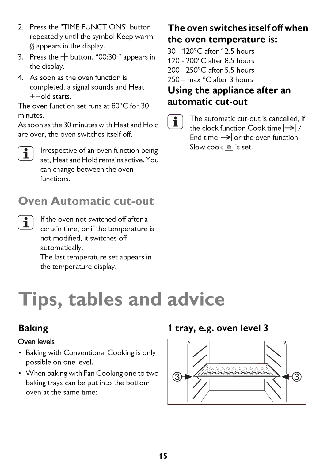 John Lewis JLBIDO913 Tips, tables and advice, Oven Automatic cut-out, Using the appliance after an automatic cut-out 