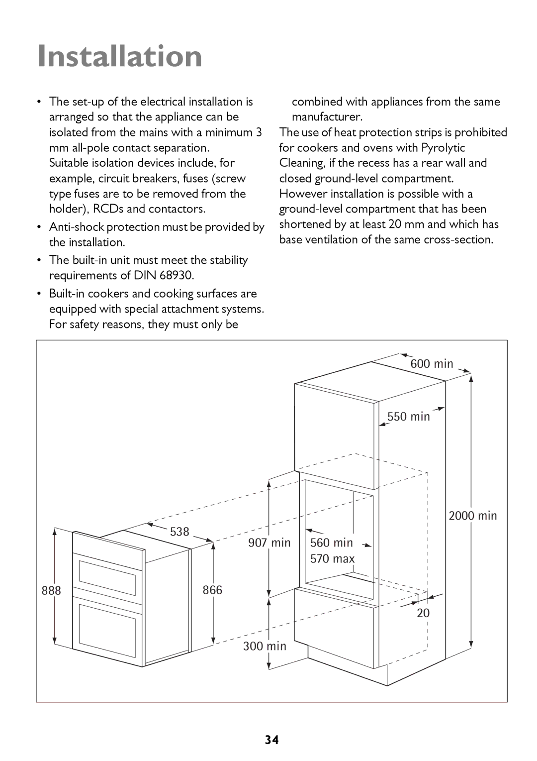 John Lewis JLBIDO913 instruction manual Installation, Combined with appliances from the same manufacturer 