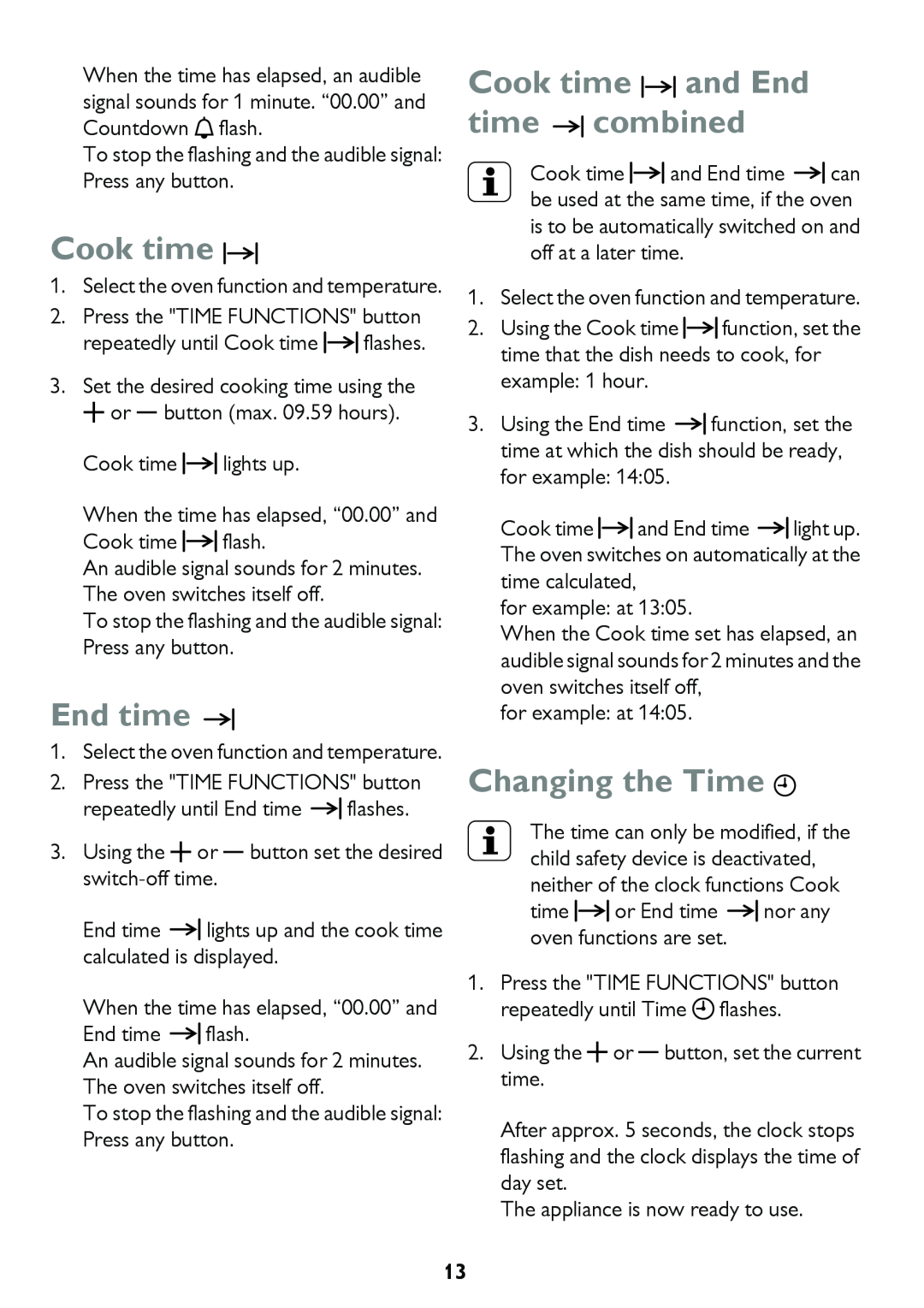 John Lewis JLBIDO913 instruction manual Cook time and End time combined, Changing the Time 
