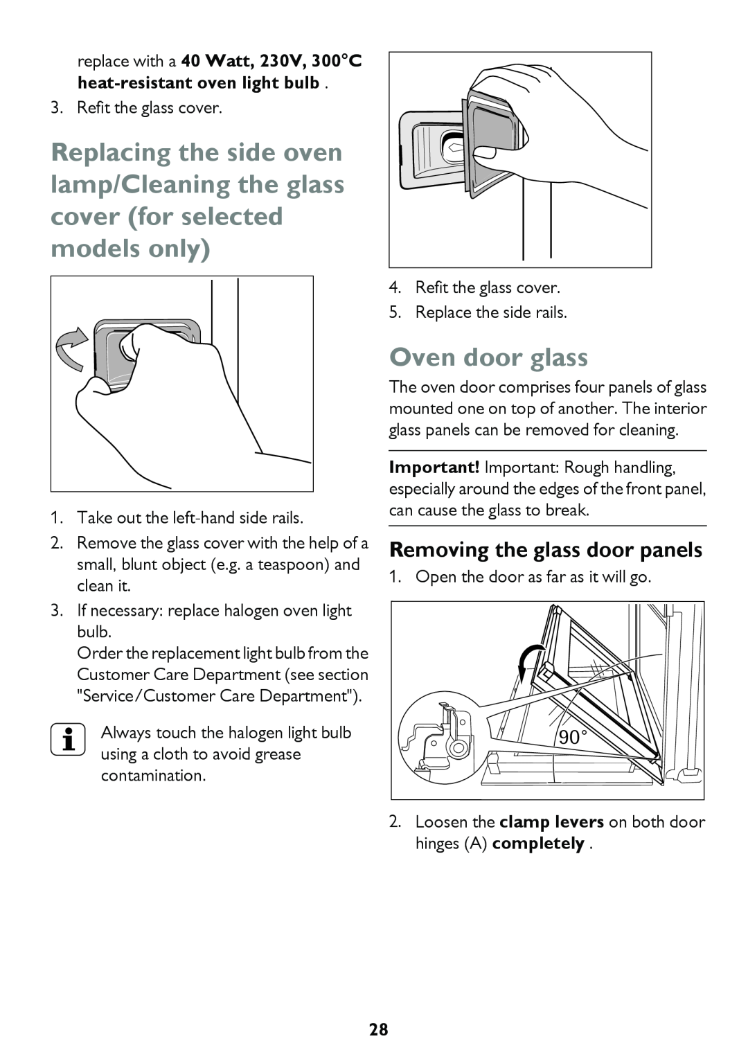 John Lewis JLBIDO913 instruction manual Oven door glass, Removing the glass door panels 