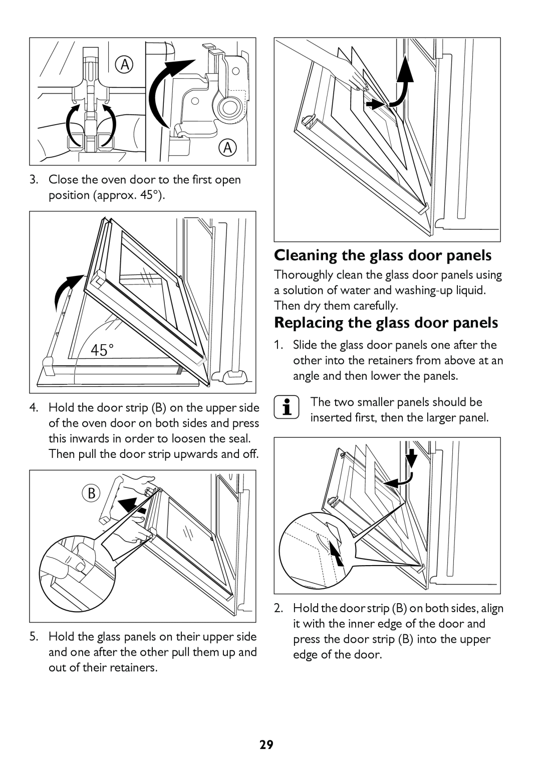 John Lewis JLBIDO913 instruction manual Cleaning the glass door panels, Replacing the glass door panels 