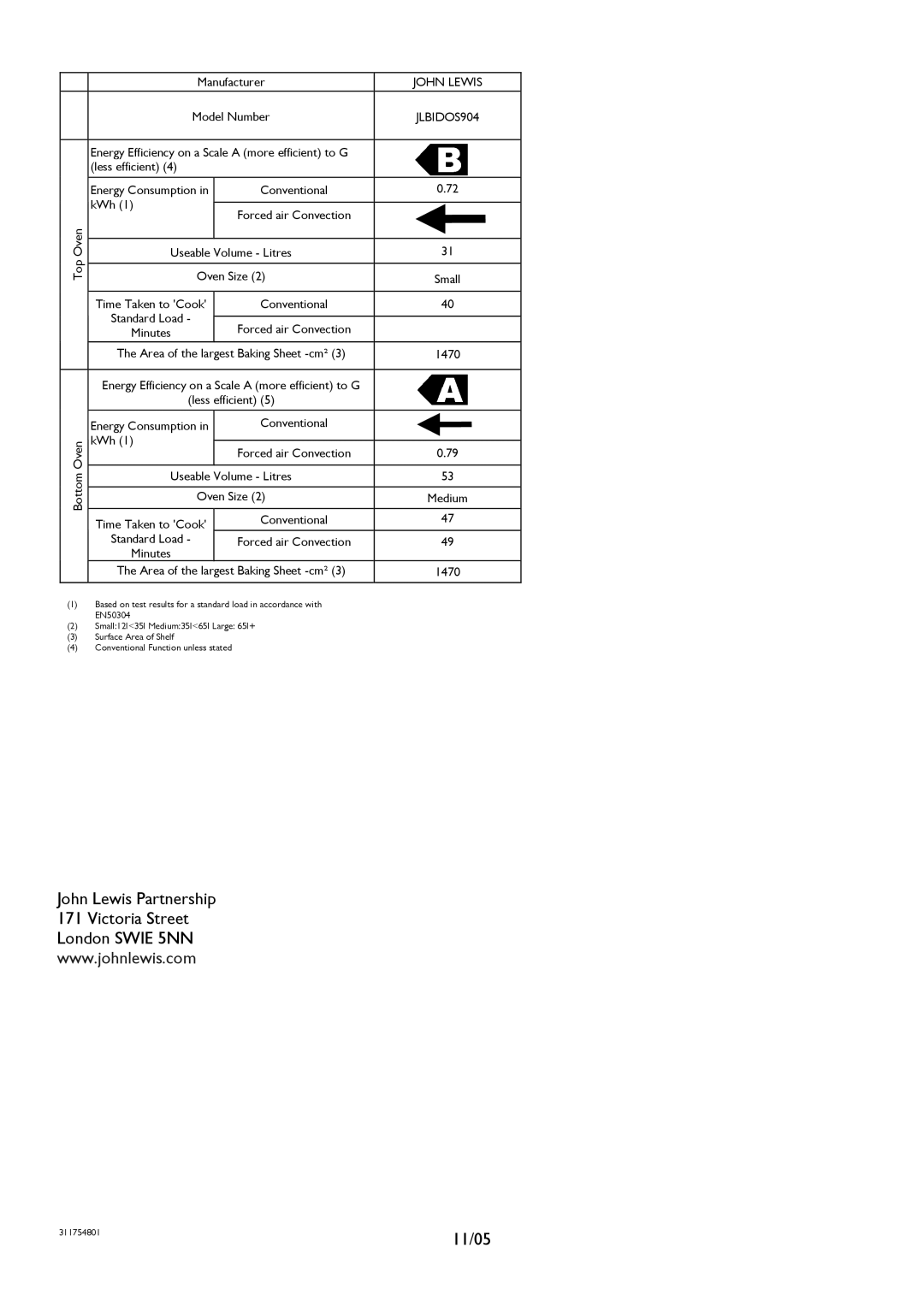 John Lewis JLBIDOS904 instruction manual 11/05 